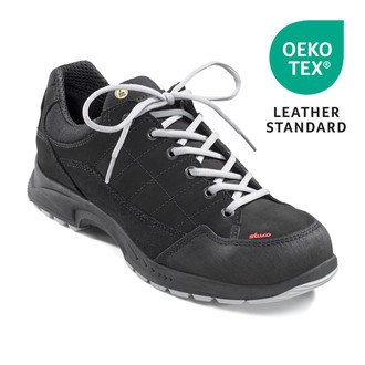 Bild von einem ESD Berufsschuh ohne Zehenschutz in schwarz, mit OEKO Tex Label